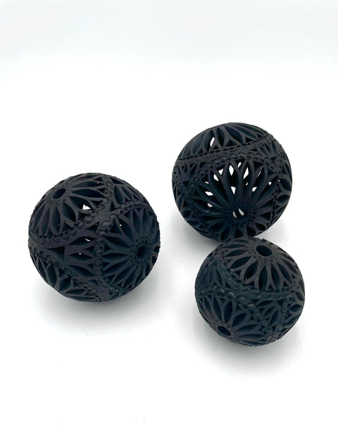 Black clay decorative spheres (SET OF 3)