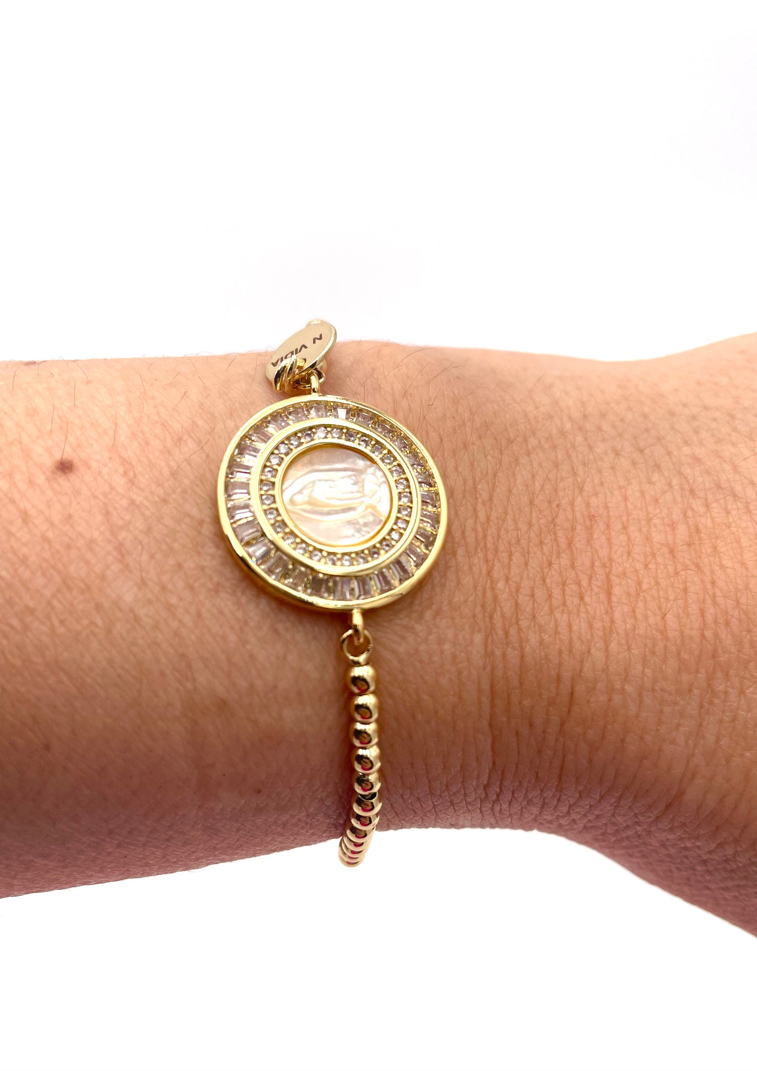 Handmade gold plated bracelet with medium medallion of the Virgin of Guadalupe