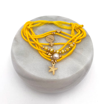 Yellow Handmade beaded 7 stran bracelet