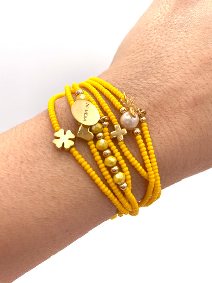 Yellow Handmade beaded 7 stran bracelet