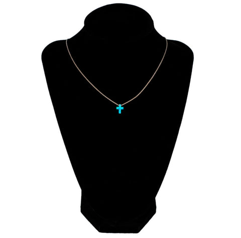 Opal Cross or Heart necklace with 14K gold plated chain