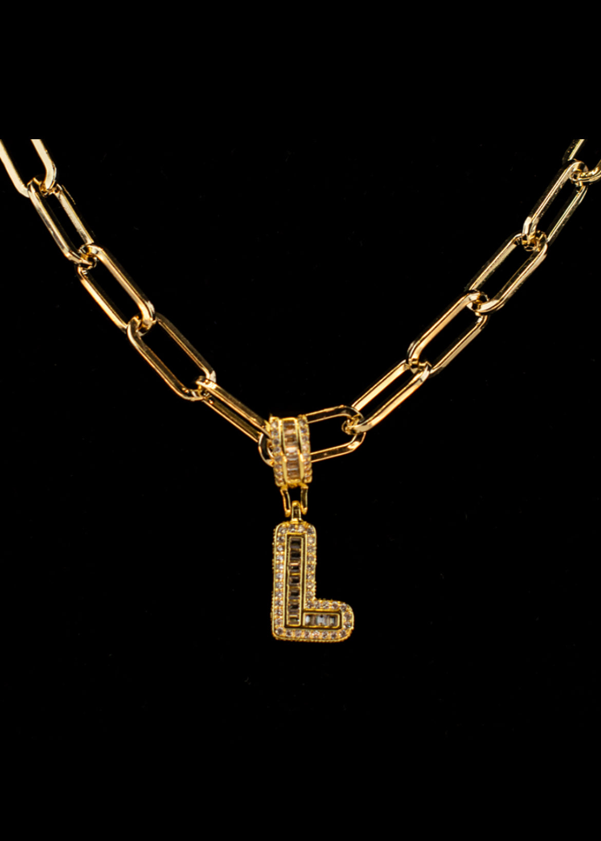 Letter Initial charm Rhinestone necklace, with 14K gold plated chain