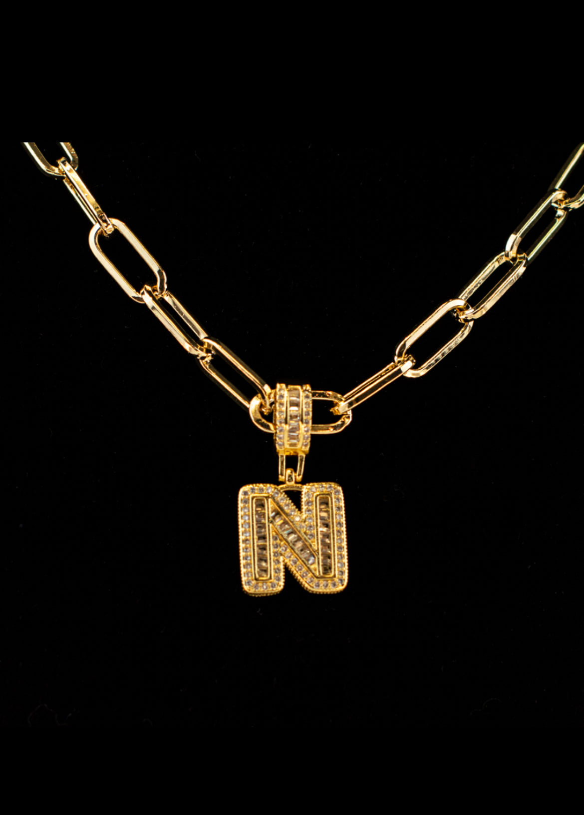 Letter Initial charm Rhinestone necklace, with 14K gold plated chain