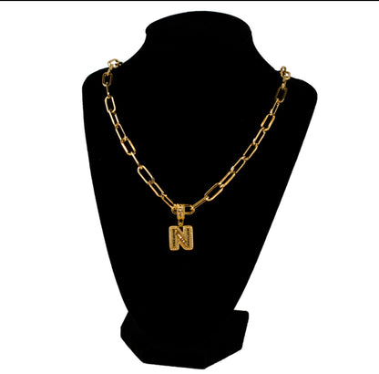 Letter Initial charm Rhinestone necklace, with 14K gold plated chain