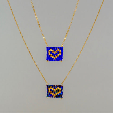 Hand woven Miyuki bead, Horizontal Heart necklace