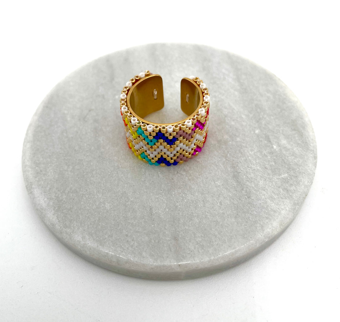 Handmade Wide Band Ring Multicolored Miyuki Seed Bead