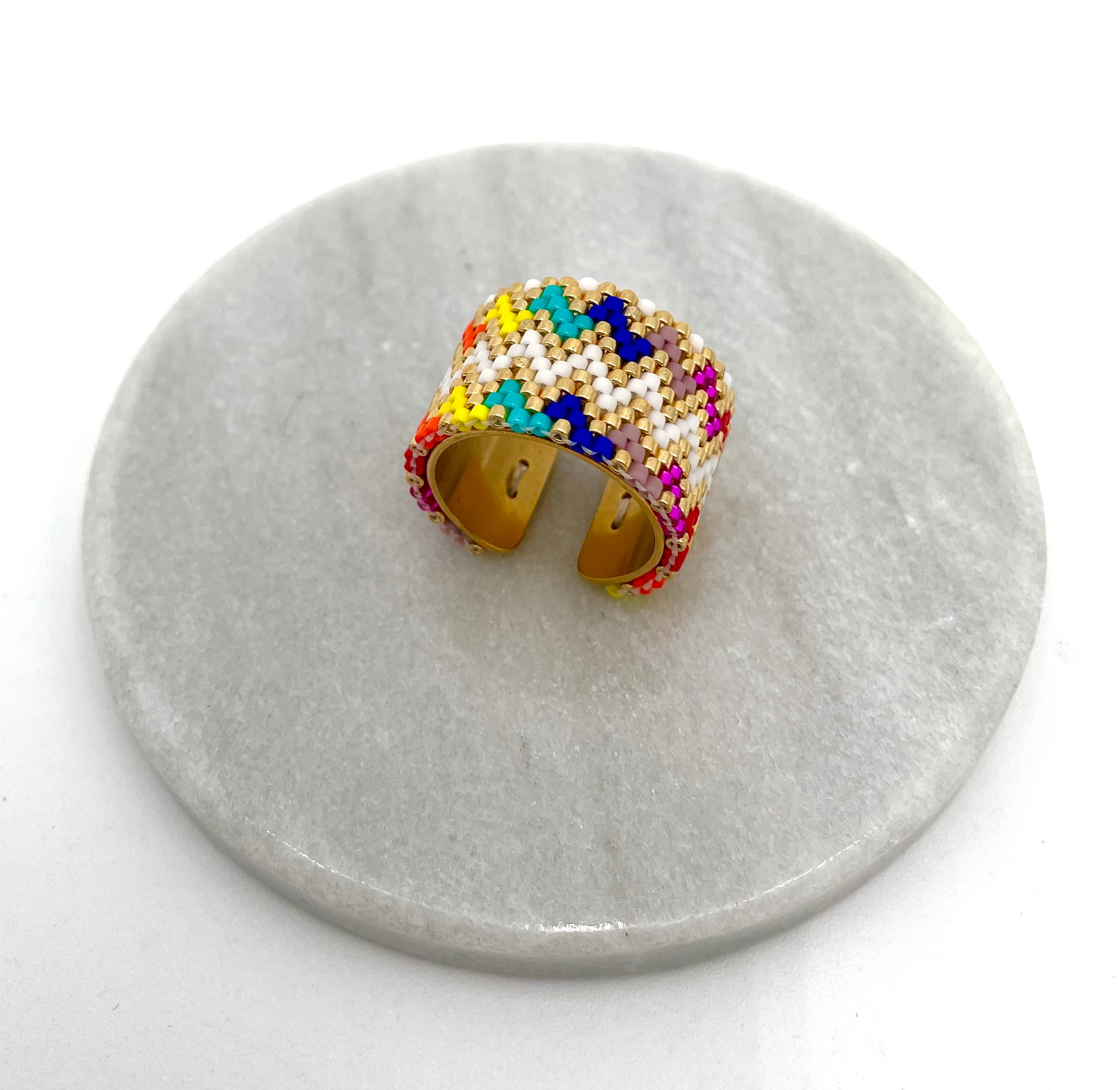 Handmade Wide Band Ring Multicolored Miyuki Seed Bead