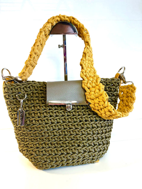 Hand bag green and mustard